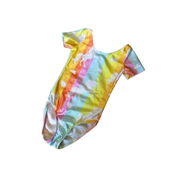 One piece pink & yellow unicorn leotard Size 3-4 Years - Picture 1 of 5